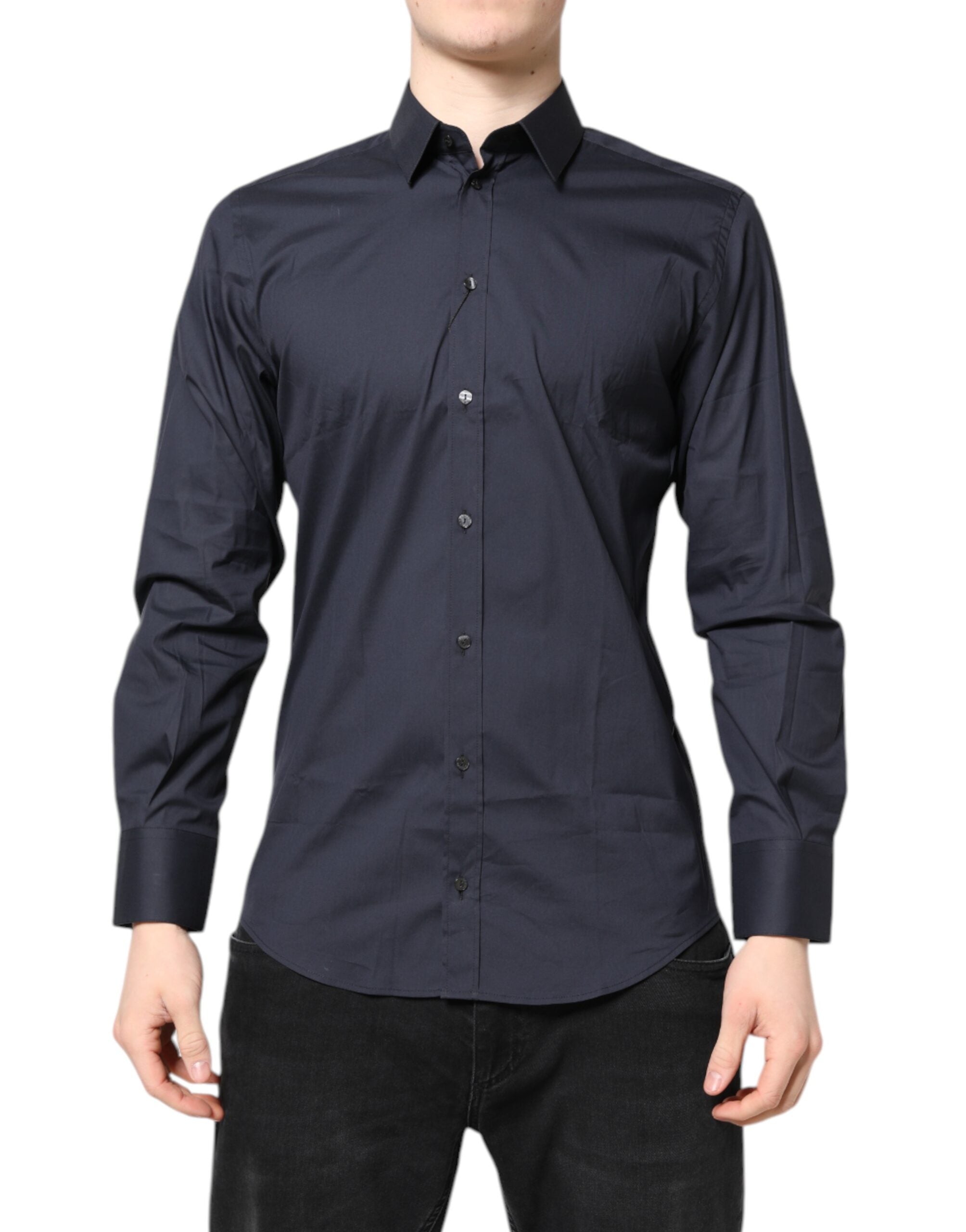 Dolce & Gabbana Dark Blue MARTINI Dress Formal Cotton Shirt